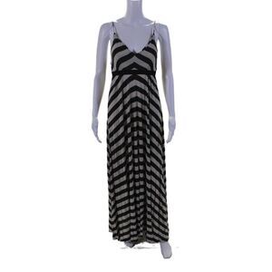 Wyatt Womens Striped V Neck Spaghetti Strap Sundress Beige Gray Size S